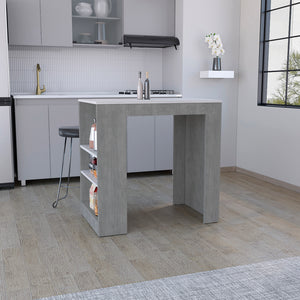 English Elm Kitchen Island Doyle Concrete Gray with Ibiza Marble Finish — Compact Prep Station, 3 Open Shelves, Engineered Wood Durable Storage 90cm B092142835