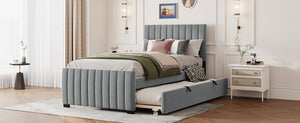 English Elm Twin Velvet Upholstered Platform Bed with Trundle — Space-Saving Sleepover Solution, Durable Design Gray SF000069AAE