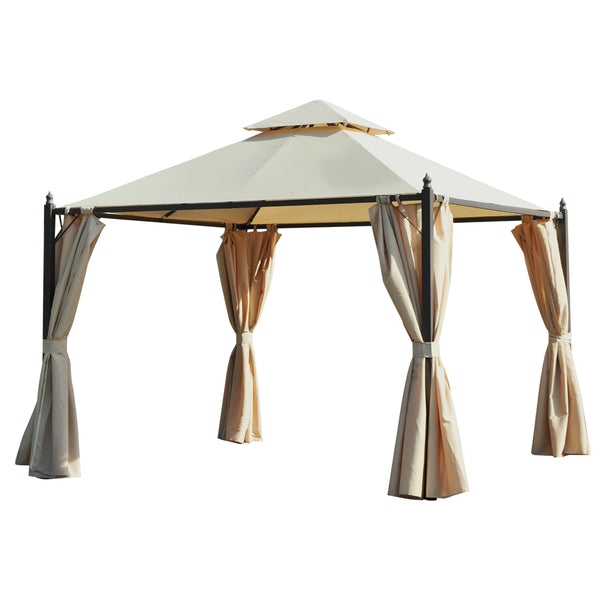 English Elm 10' X 10' Steel Outdoor Patio Gazebo With Vented Canopy & Privacy Curtains For Stylish Gatherings W2225S00029