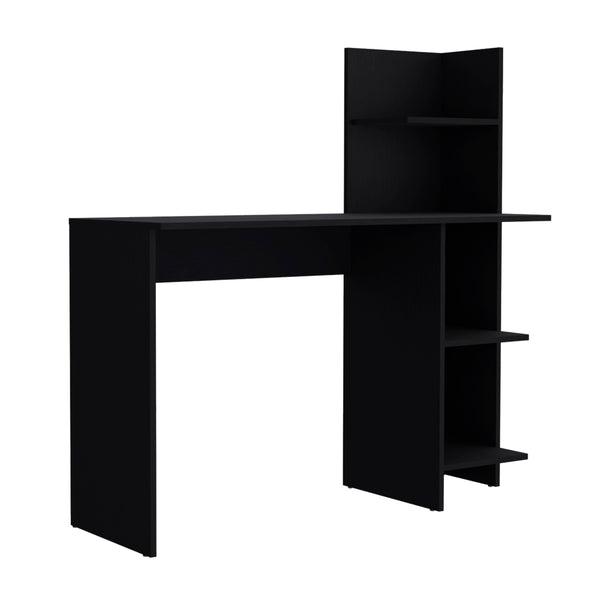 English Elm Desk Wichita Modern Black Engineered Wood Desk with Three Open Shelves 47" Work Surface for MonitorsDesk Wichita Modern Black Engineered Wood Desk with Three Open Shelves 47" Work Surface for Monitors B092142836