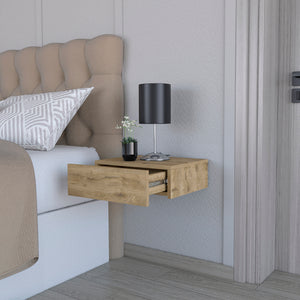 English Elm Nightstand Wall-Mounted Isola Macadamia Beige – Space-Saving Floating Design with Deep Drawer & Top Surface B092142818