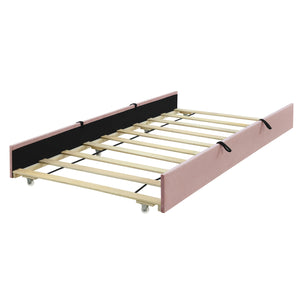 English Elm Twin Velvet Upholstered Platform Bed with Trundle — Space-Saving Sleepover Solution, Durable Design Pink SF000069AAH