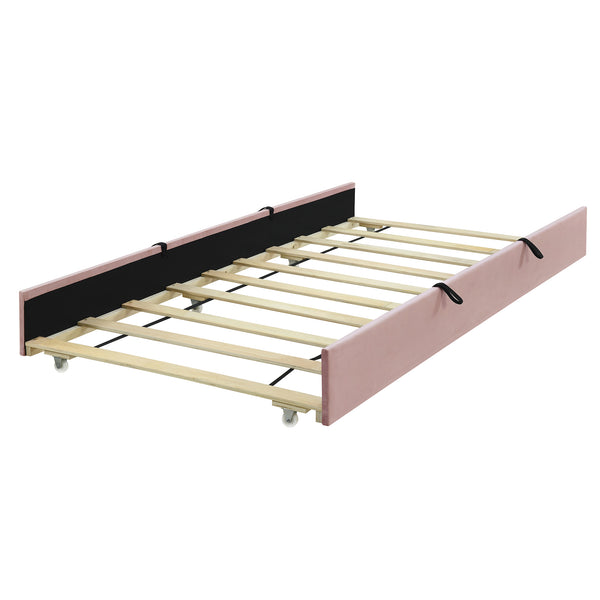 English Elm Twin Velvet Upholstered Platform Bed with Trundle — Space-Saving Sleepover Solution, Durable Design Pink SF000069AAH