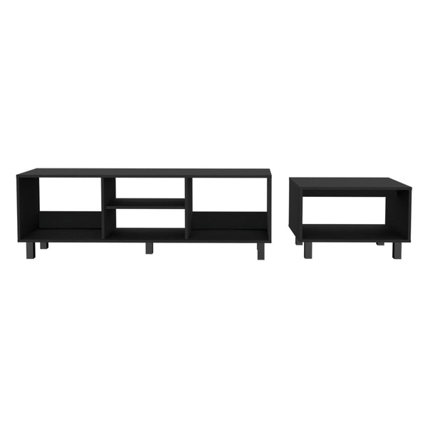 English Elm 2pc Millville Living Room Set in Black – Engineered Wood Coffee Table & TV Rack, Sturdy Storage B092142849