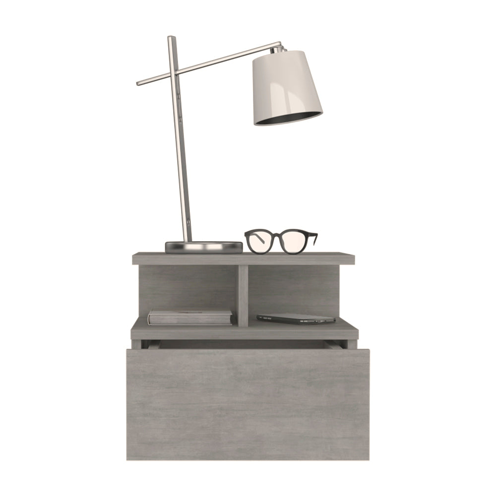English Elm Nightstand Floating Flopini Concrete Gray — Wall-Mounted Engineered Wood, Drawer & 14" Shelf Space B092142830