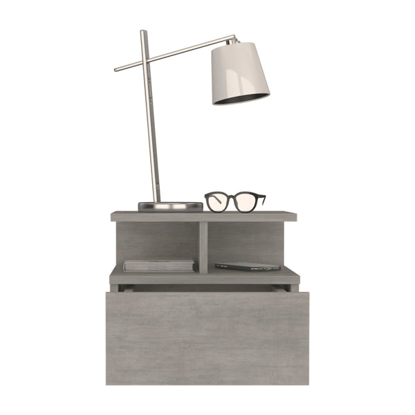 English Elm Nightstand Floating Flopini Concrete Gray — Wall-Mounted Engineered Wood, Drawer & 14" Shelf Space B092142830