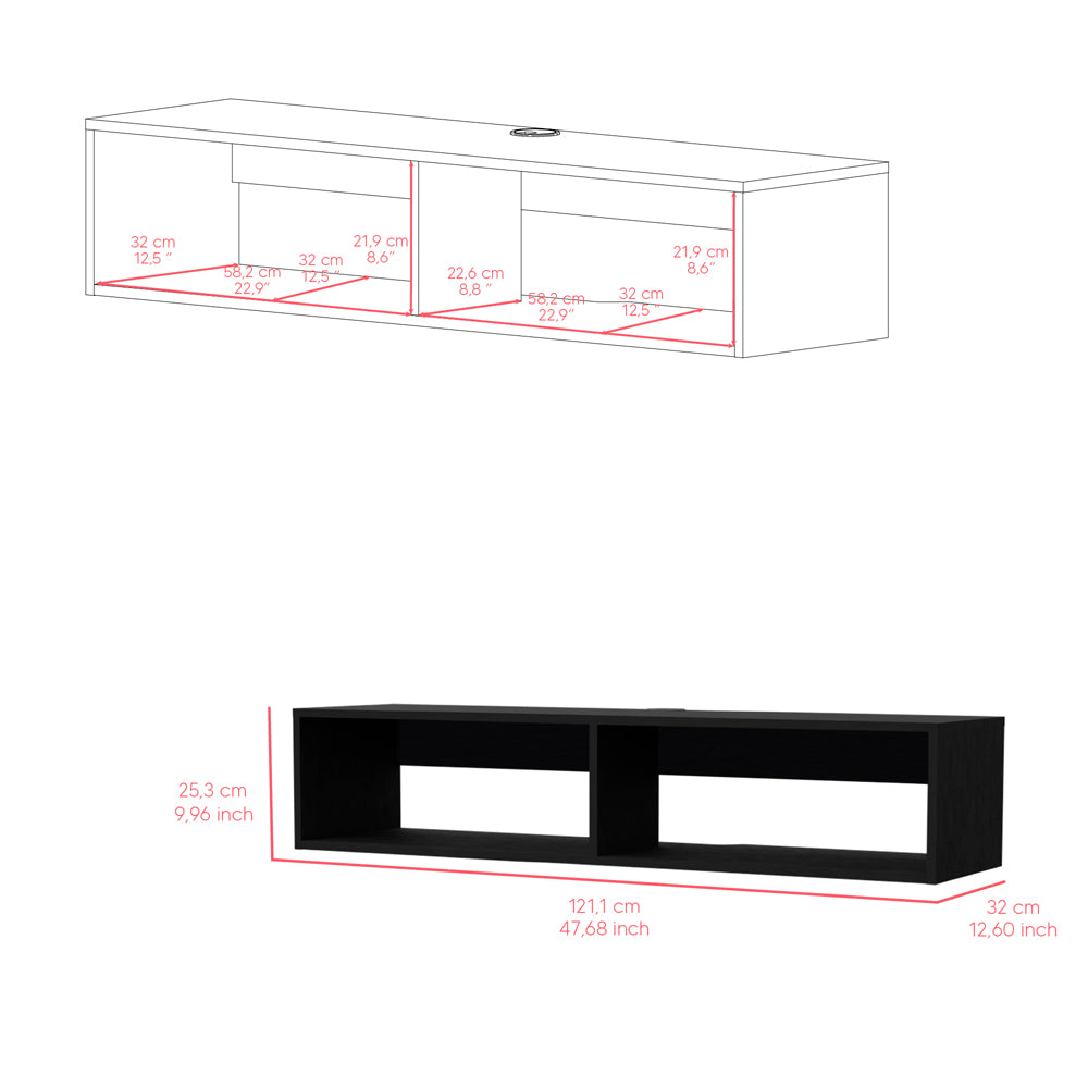English Elm Floating Tv Stand Shelley Wall-Mounted Black with Two Open Shelves 51.5" Modern Space-Saving Design B092142853