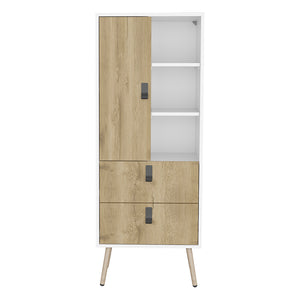 English Elm Tall Magness Tall Dresser with Side Door & Two Drawers in White Macadamia — Space-Saving Vertical Storage, Engineered Wood Finish B092142842