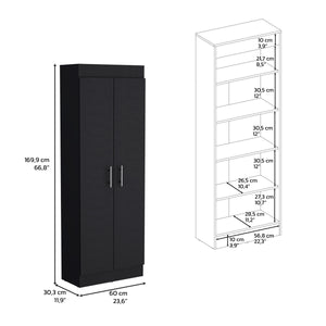 English Elm Pantry Clinton Tall Kitchen Cabinet in Black - Slim Engineered Wood Storage with Metal Handles B092142839