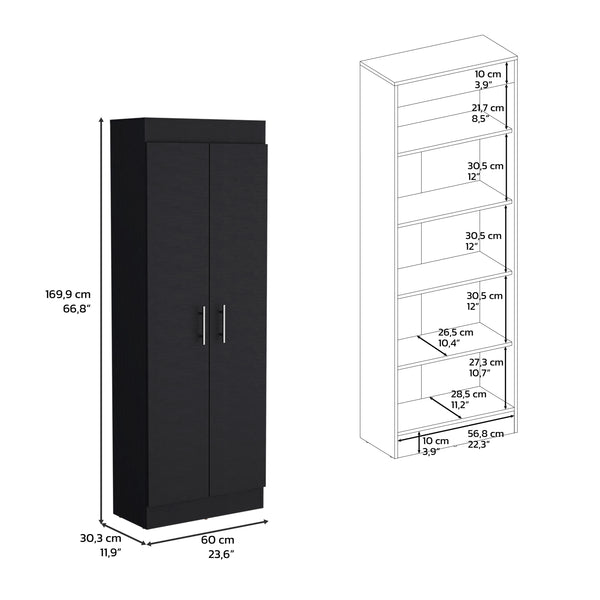 English Elm Pantry Clinton Tall Kitchen Cabinet in Black - Slim Engineered Wood Storage with Metal Handles B092142839