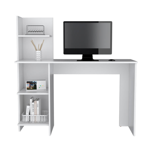 English Elm Desk Wichita White Office Desk with 3 Open Shelves, Engineered Wood, 47" Work Surface for Monitors and Laptops B092142837