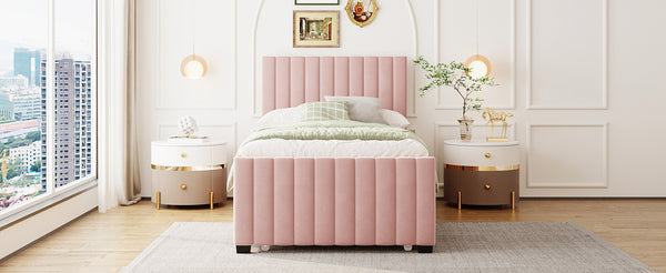 English Elm Twin Velvet Upholstered Platform Bed with Trundle — Space-Saving Sleepover Solution, Durable Design Pink SF000069AAH