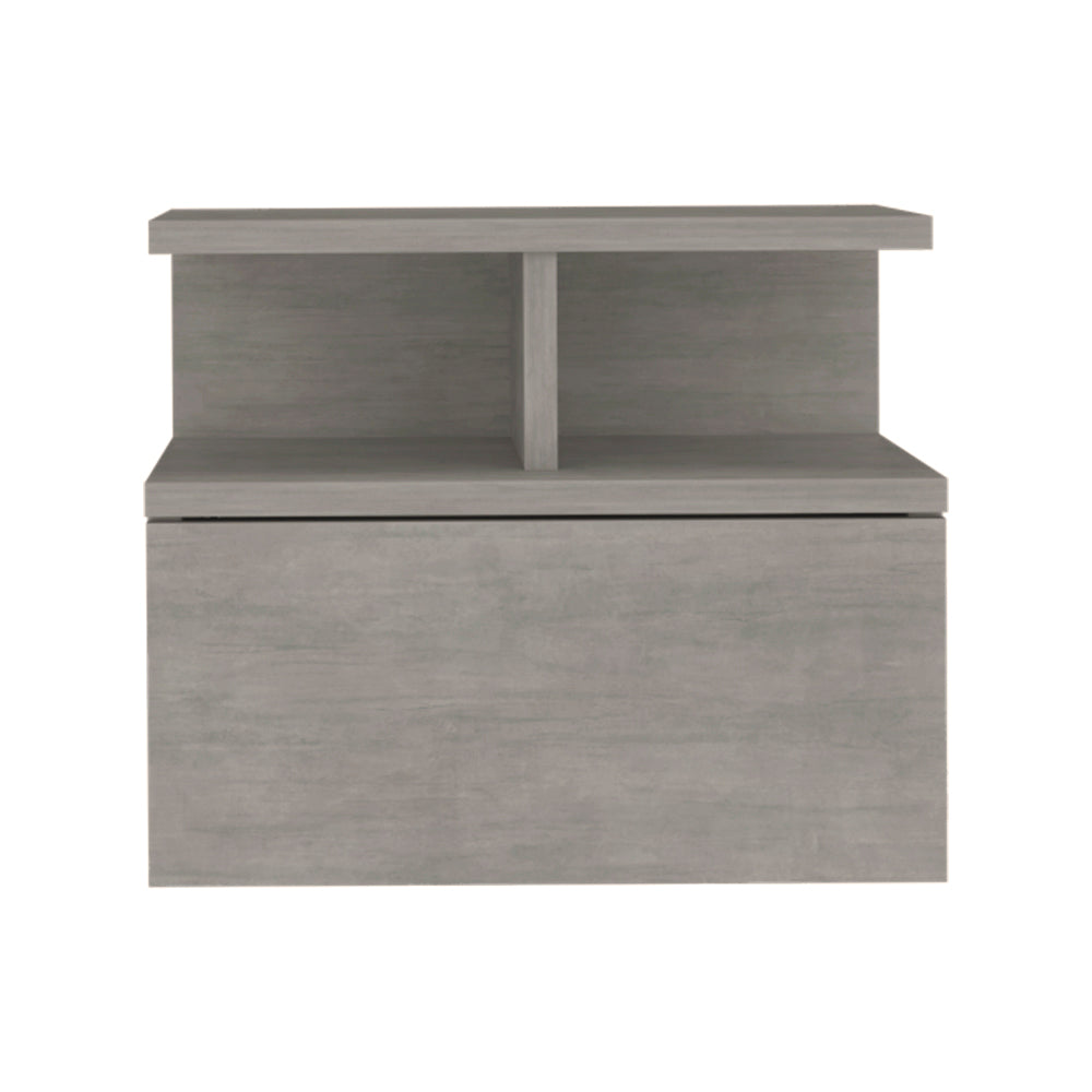 English Elm Nightstand Floating Flopini Concrete Gray — Wall-Mounted Engineered Wood, Drawer & 14" Shelf Space B092142830