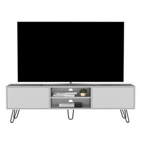 English Elm Tv Stand Franklin Modern White Engineered Wood TV Console with Two Open Shelves, Closed Storage, Five-Leg Stability and Sleek Design B092142852