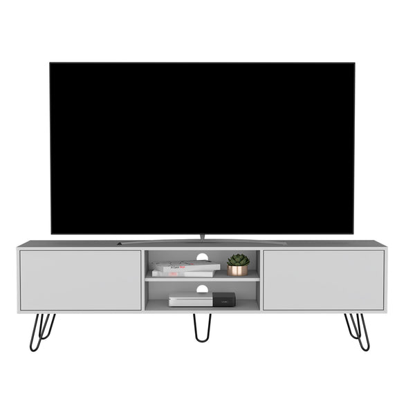 English Elm Tv Stand Franklin Modern White Engineered Wood TV Console with Two Open Shelves, Closed Storage, Five-Leg Stability and Sleek Design B092142852