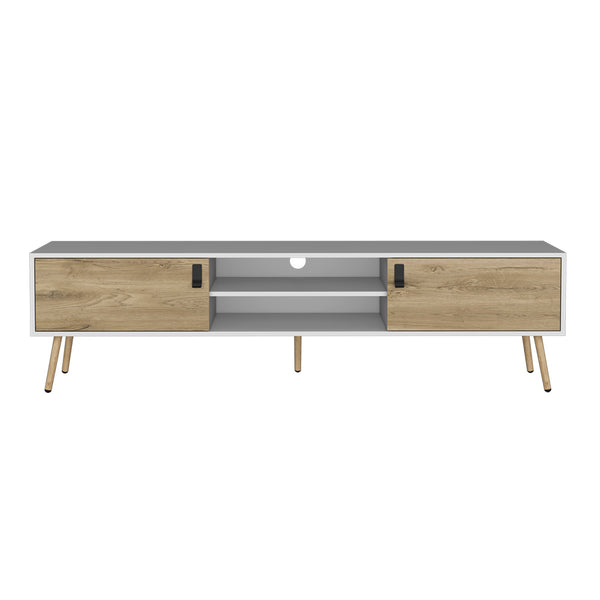 English Elm Tv Stand A Magness Modern Two-Tone White & Macadamia TV Console with Open Shelves, Cabinets, Stable Legs B092142843