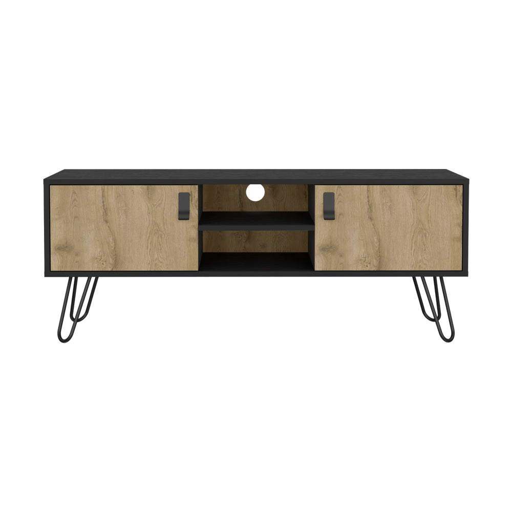English Elm Tv Stand B Magness Black/Macadamia Engineered Wood TV Console with Open Shelves & Spacious Cabinets, Stable Base B092142844