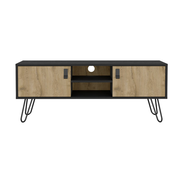 English Elm Tv Stand B Magness Black/Macadamia Engineered Wood TV Console with Open Shelves & Spacious Cabinets, Stable Base B092142844