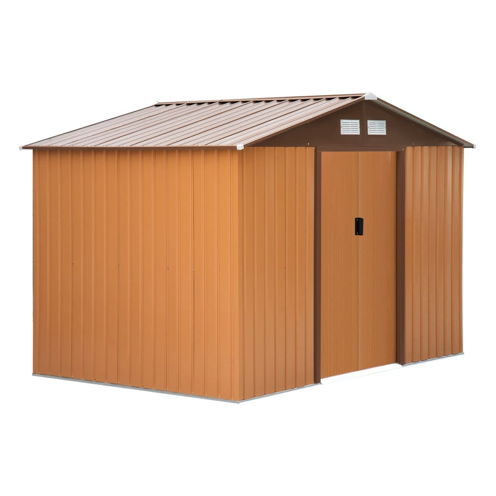 English Elm 9' Galvanized Steel Backyard Shed with Sliding Doors Four Vents and Included Foundation Base W2225S00033