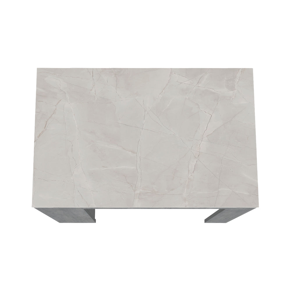 English Elm Kitchen Island Doyle Concrete Gray with Ibiza Marble Finish — Compact Prep Station, 3 Open Shelves, Engineered Wood Durable Storage 90cm B092142835