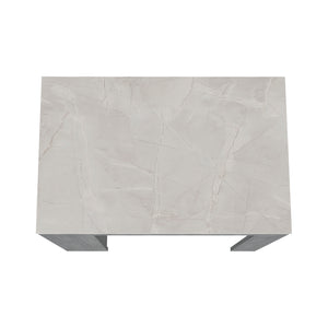 English Elm Kitchen Island Doyle Concrete Gray with Ibiza Marble Finish — Compact Prep Station, 3 Open Shelves, Engineered Wood Durable Storage 90cm B092142835