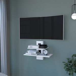English Elm Shelf Ruston White Engineered Wood Floating Shelf for Living Room – Sleek Finish, Cable Grommets, Durable Design B092142854