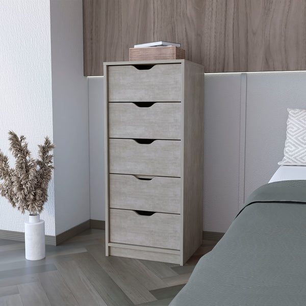 English Elm Kamran Concrete Gray Dresser - 5 Narrow Drawers, Engineered Wood, Space-Saving 45.2"L x 20"W B092142859