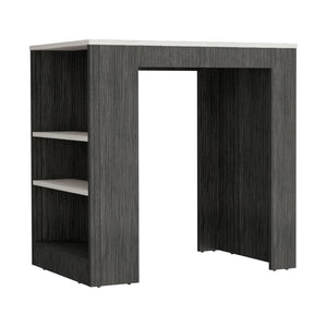 English Elm Kitchen Island Doyle Smoky Oak with Ibiza Marble Top, Compact Prep Table w/ 3 Shelves, Engineered Wood B092142834
