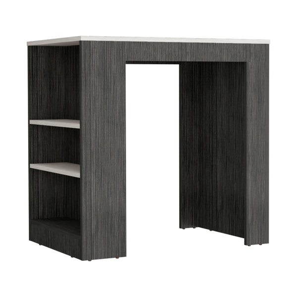 English Elm Kitchen Island Doyle Smoky Oak with Ibiza Marble Top, Compact Prep Table w/ 3 Shelves, Engineered Wood B092142834
