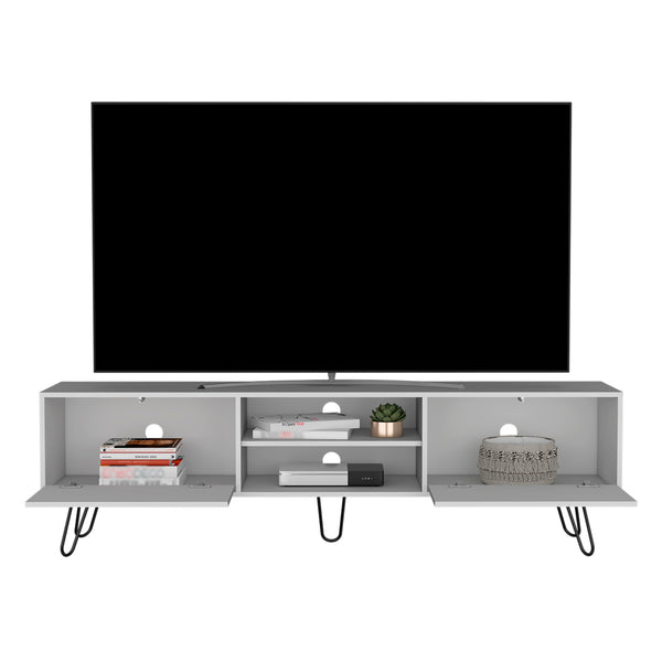 English Elm Tv Stand Franklin Modern White Engineered Wood TV Console with Two Open Shelves, Closed Storage, Five-Leg Stability and Sleek Design B092142852