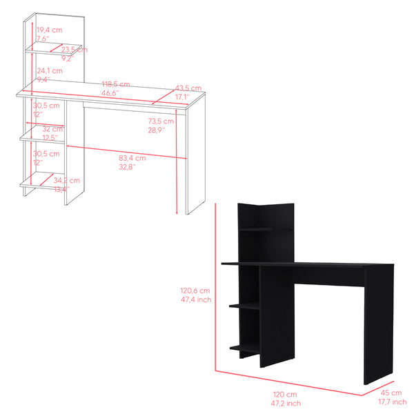 English Elm Desk Wichita Modern Black Engineered Wood Desk with Three Open Shelves 47" Work Surface for MonitorsDesk Wichita Modern Black Engineered Wood Desk with Three Open Shelves 47" Work Surface for Monitors B092142836