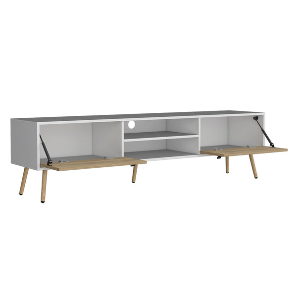 English Elm Tv Stand A Magness Modern Two-Tone White & Macadamia TV Console with Open Shelves, Cabinets, Stable Legs B092142843