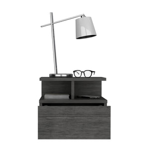 English Elm Nightstand Floating Flopini Smokey Oak – Wall-Mounted Engineered Wood Nightstand with Drawer, Space-Saving Shelf and Modern Gray Finish B092142831