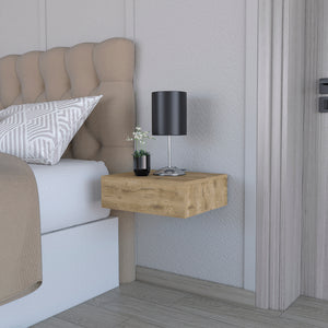 English Elm Nightstand Wall-Mounted Isola Macadamia Beige – Space-Saving Floating Design with Deep Drawer & Top Surface B092142818