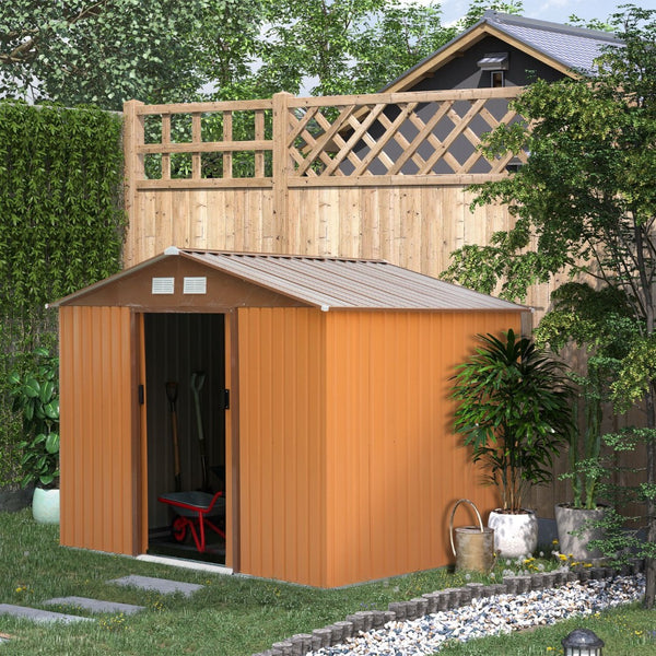English Elm 9' Galvanized Steel Backyard Shed with Sliding Doors Four Vents and Included Foundation Base W2225S00033