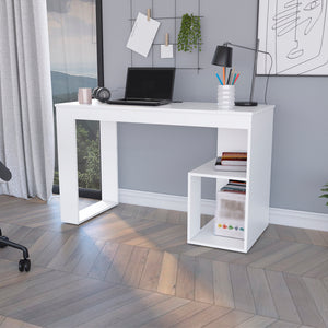 English Elm Desk Adona White Engineered Wood Office Desk with Two 12"x19.2" Shelves, Spacious Surface & Legroom B092142838