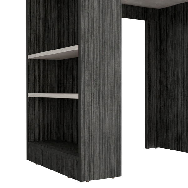 English Elm Kitchen Island Doyle Smoky Oak with Ibiza Marble Top, Compact Prep Table w/ 3 Shelves, Engineered Wood B092142834