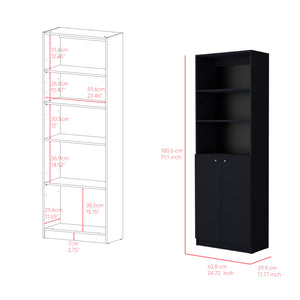 English Elm Bookcase Benzoni Dual-Door Black – Engineered Wood Office Storage with Concealed Shelves & Open Tiers B092142814