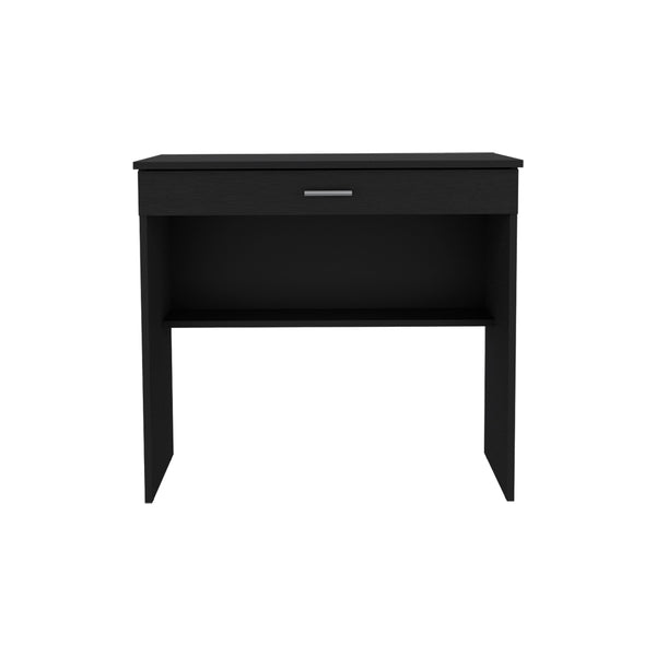 English Elm Desk Eden Black Engineered Wood Office Desk with Spacious 27.8"W x 13.2"D Drawer, Two-Leg Stability B092142850