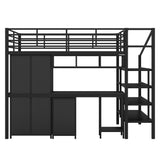 Hearth and Haven Full Size Loft Bed with Table Set and Wardrobe, Black GX000634AAB
