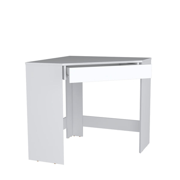 English Elm Corner Desk Granger Engineered Wood Corner Desk in White with Drawer, Space-Saving Stable Design B092142856