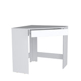 Granger Corner Desk in White, Elegant Space-Efficient Design with Storage Drawer, 29.90 x 29.90 x 29.10