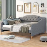 Hearth and Haven Patterson Full Size Upholstered Daybed with Button Tufted Backrest and Nailhead Trim, Grey GX002018AAE