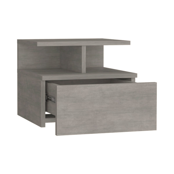 English Elm Nightstand Floating Flopini Concrete Gray — Wall-Mounted Engineered Wood, Drawer & 14" Shelf Space B092142830