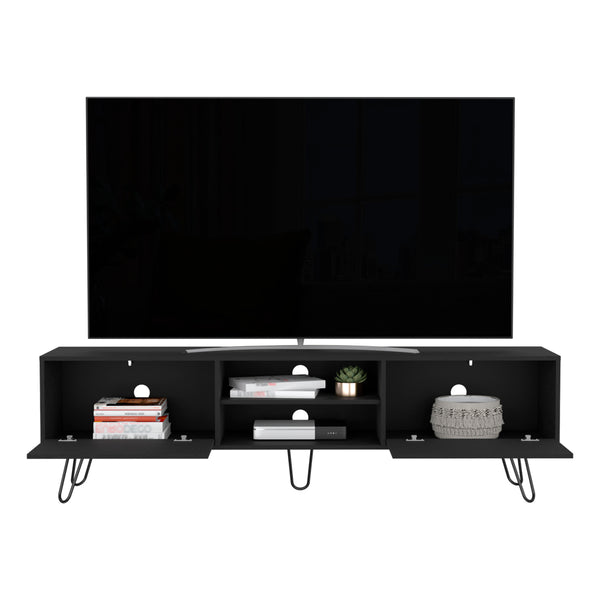 English Elm Tv Stand Franklin Elegant Black Engineered Wood TV Console with Two Open Shelves, Closed Storage, Five-Leg Design 75.1" B092142851