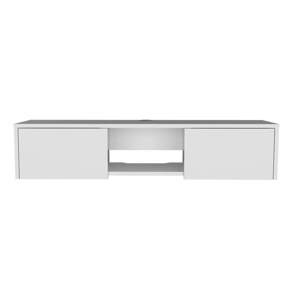 English Elm Floating Tv Stand Watson Wall-Mount White, Modern Engineered Wood TV Shelf with Cabinets & Open Storage B092142846