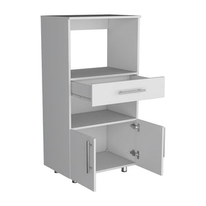 English Elm Kitchen Glenwood Pantry Cabinet White – Engineered Wood, 2 Open Shelves, Drawer & Double Doors, Sleek Storage Solution B092142841