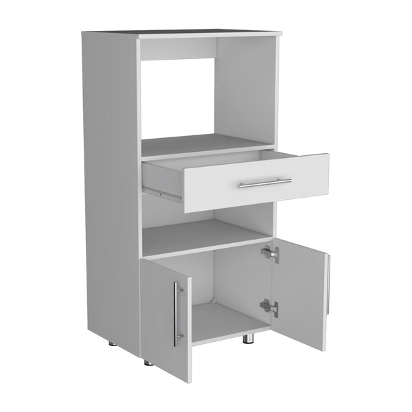 English Elm Kitchen Glenwood Pantry Cabinet White – Engineered Wood, 2 Open Shelves, Drawer & Double Doors, Sleek Storage Solution B092142841