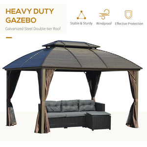 English Elm 10' X 12' Hardtop Gazebo Canopy - Durable Aluminum Frame, Weather-Resistant Pavilion With Privacy Curtains & Mesh W2225S00036