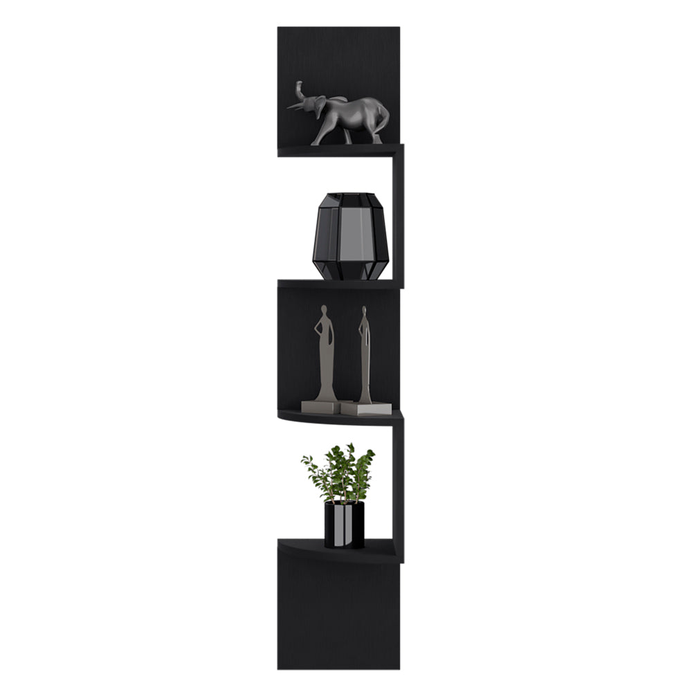English Elm Shelf Crestone Wall-Mounted Black Engineered Wood Shelf with Four Spacious Display Shelves for Living Room Decor and Storage B092142847